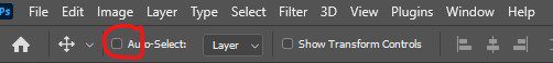 The Photoshop toolbar with the Auto-Select option circled in red