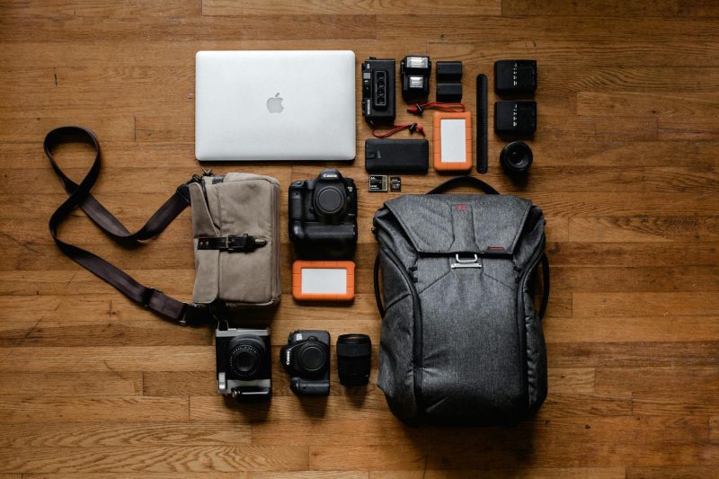 overhead of photography equipment