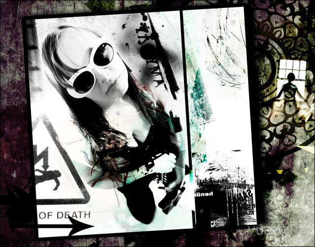 A dark layered montage built around a portrait