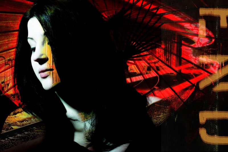 Woman with red umbrella concept art