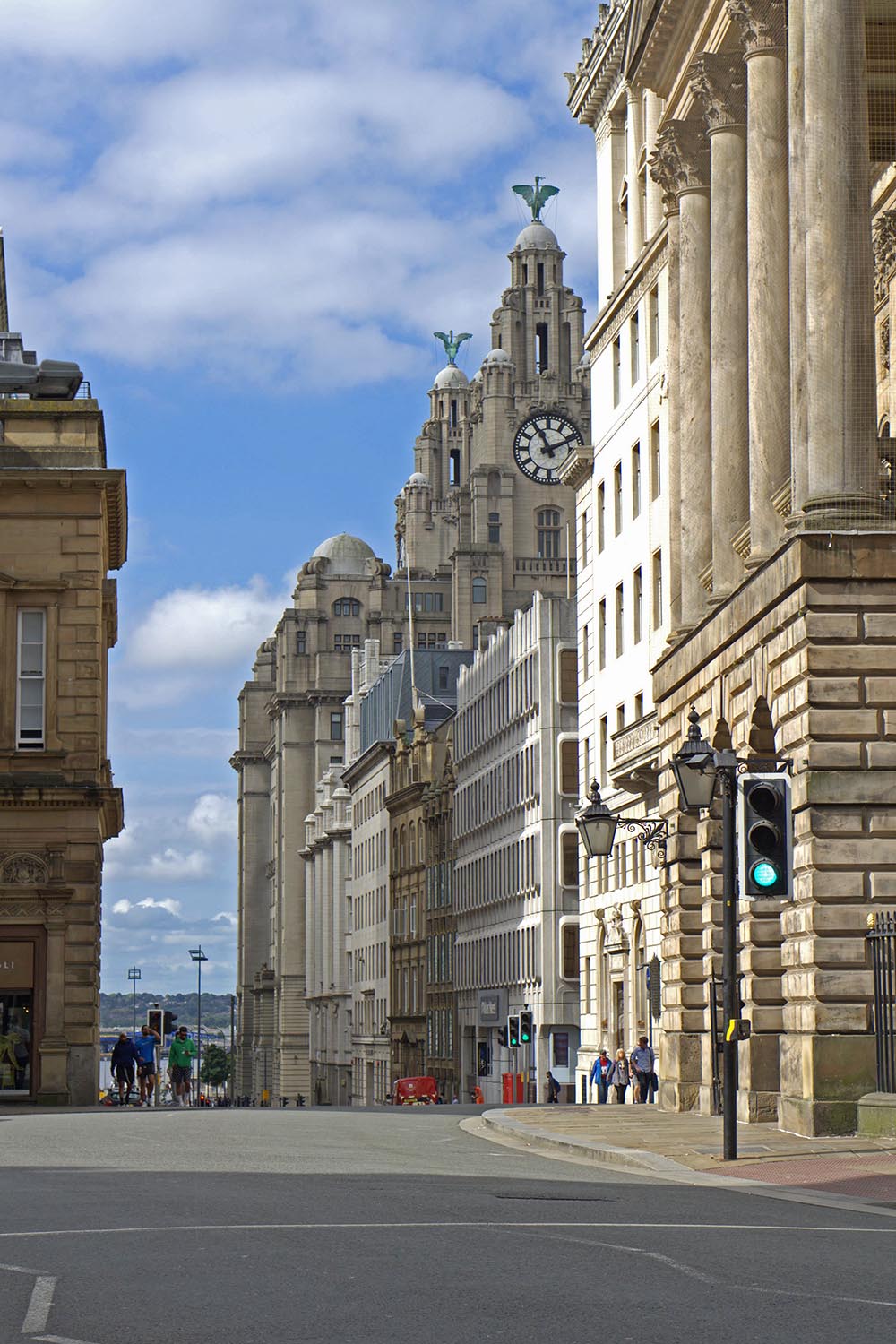a photo of the Liver building in Liverpool taken from Water Street