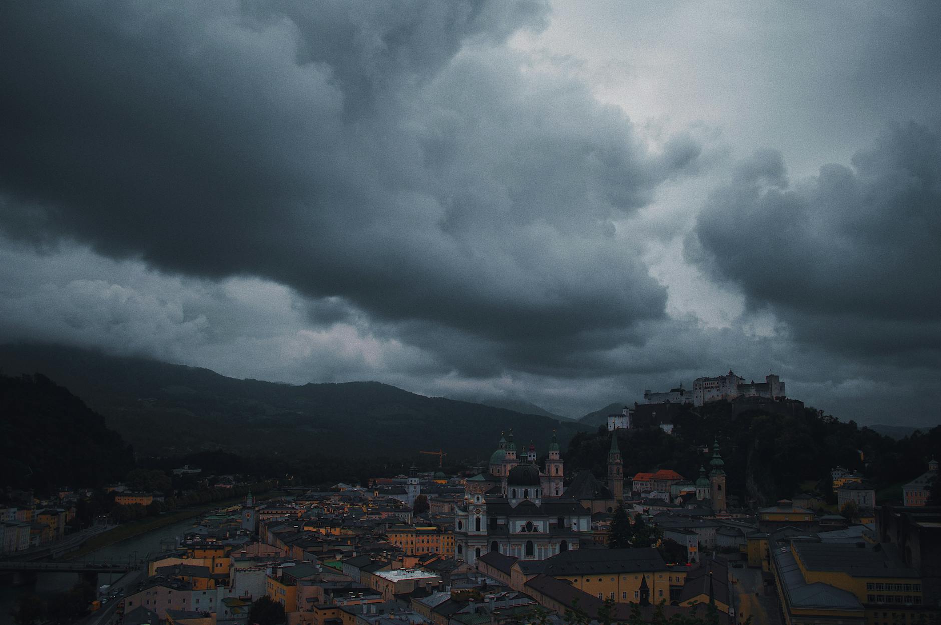 dark and moody clouds over a city