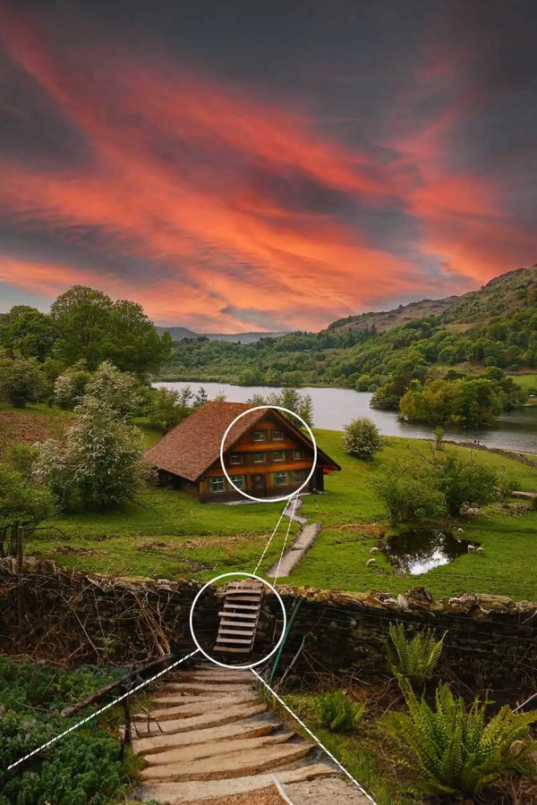 A chalet house in a landscape