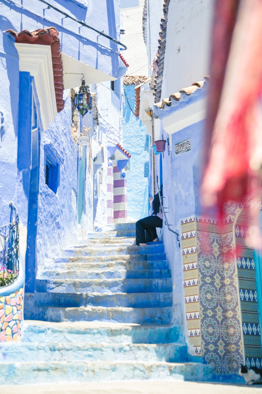 looking upwards steps in a colour traditional village