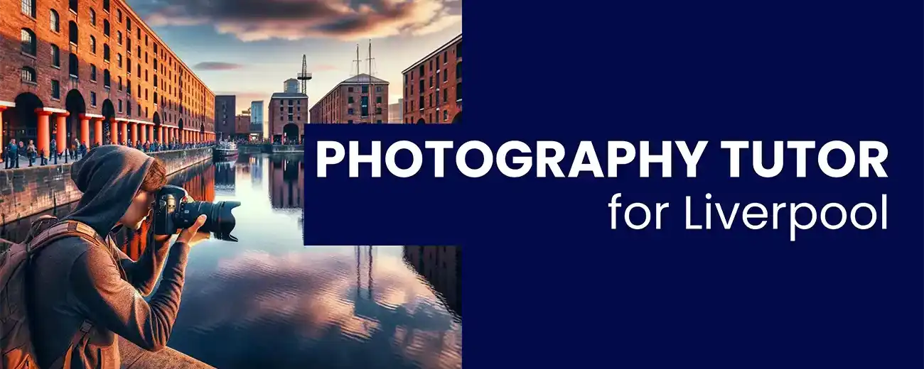 Man taking photos at the Albert Dock in Liverpool AI Generated