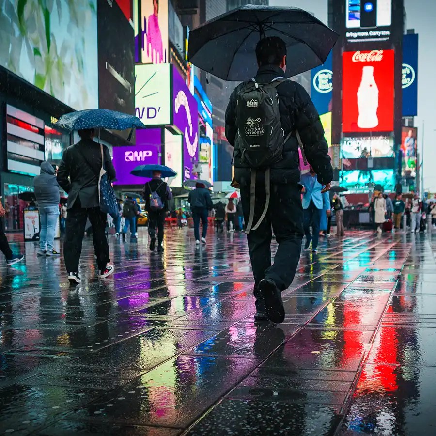 New York Times Square and it is raining